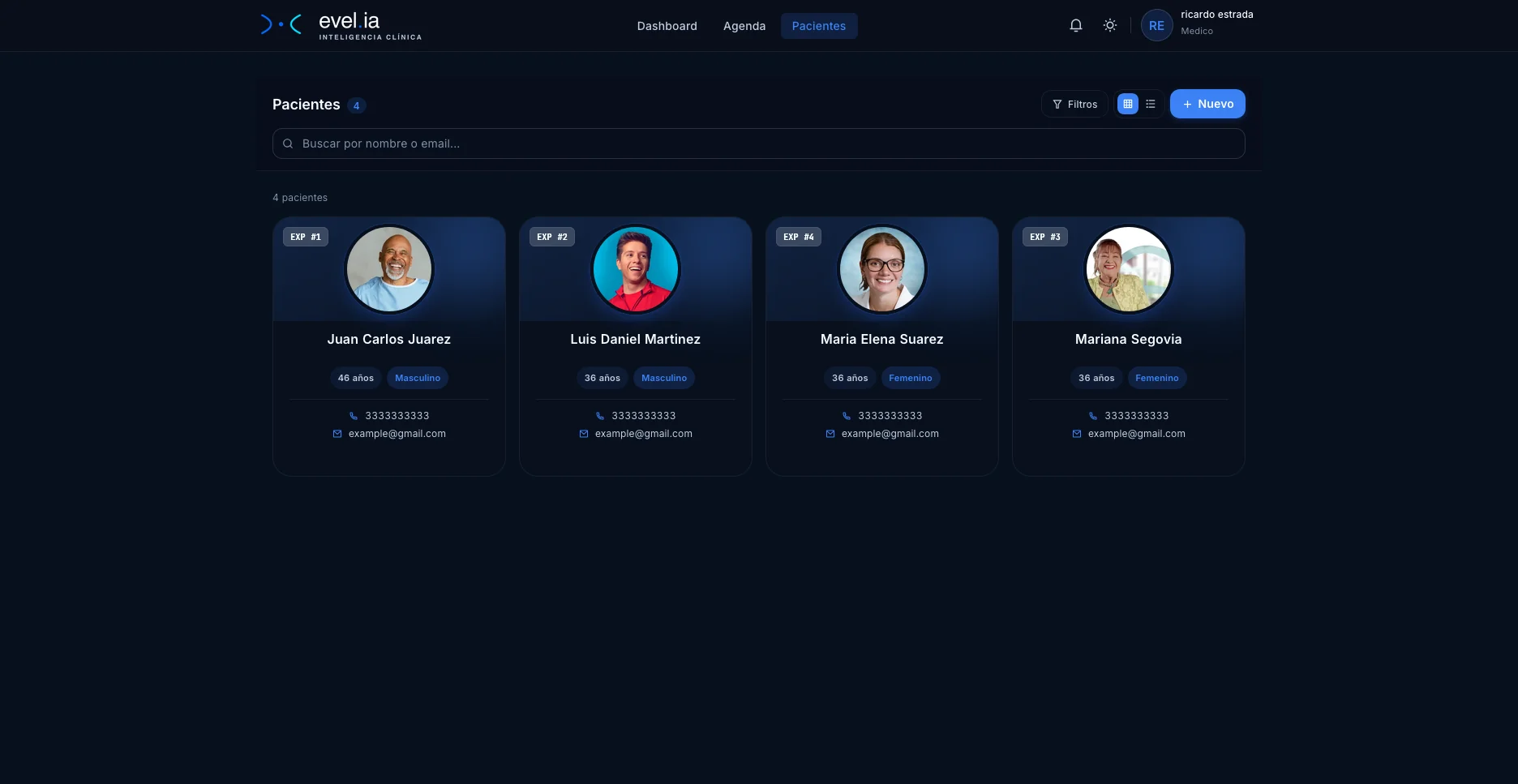 software para clínicas médicas evel.ia: panel del consultorio con agenda médica, expediente clínico electrónico y reportes para clínicas en México